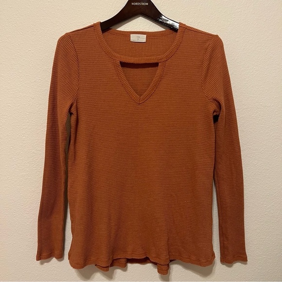 T.LA Nadia cut out waffle knit long sleeve thermal, terracota, oversized XS - Picture 7 of 12